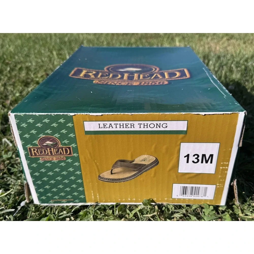RedHead Sandals Mens Size 13 Brown Leather Thong Flip Flop Cushioned Casual
